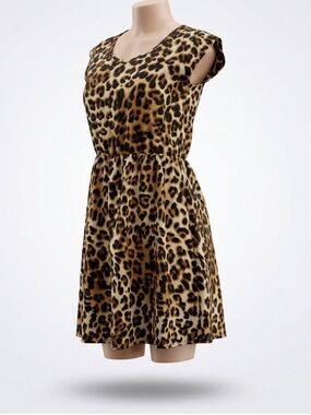 Leopard Print Sleeveless Skater Dress - Brown